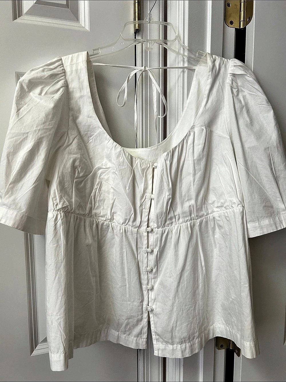 By Anthropologie Puff Sleeve Blouse White XL NWT